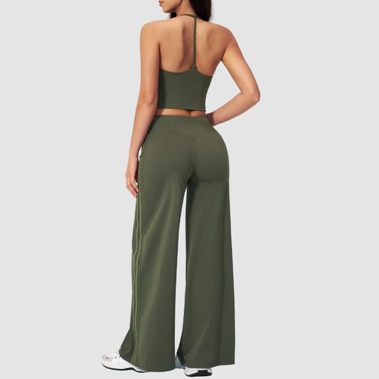 Wholesale Breathable Y-Back Tank Top & Fold-up Flare Pants Set