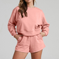 Wholesale solid color long sleeved sweatshirt+shorts set