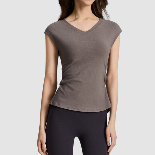 Wholesale Women's V-Neck Open-Back Short Sleeve Yoga T-Shirt – Pilates Bare-Feel Fitness Top
