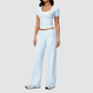 Wholesale Seam-Detail Cropped T-Shirt & Folding waist Flare Leggings Set