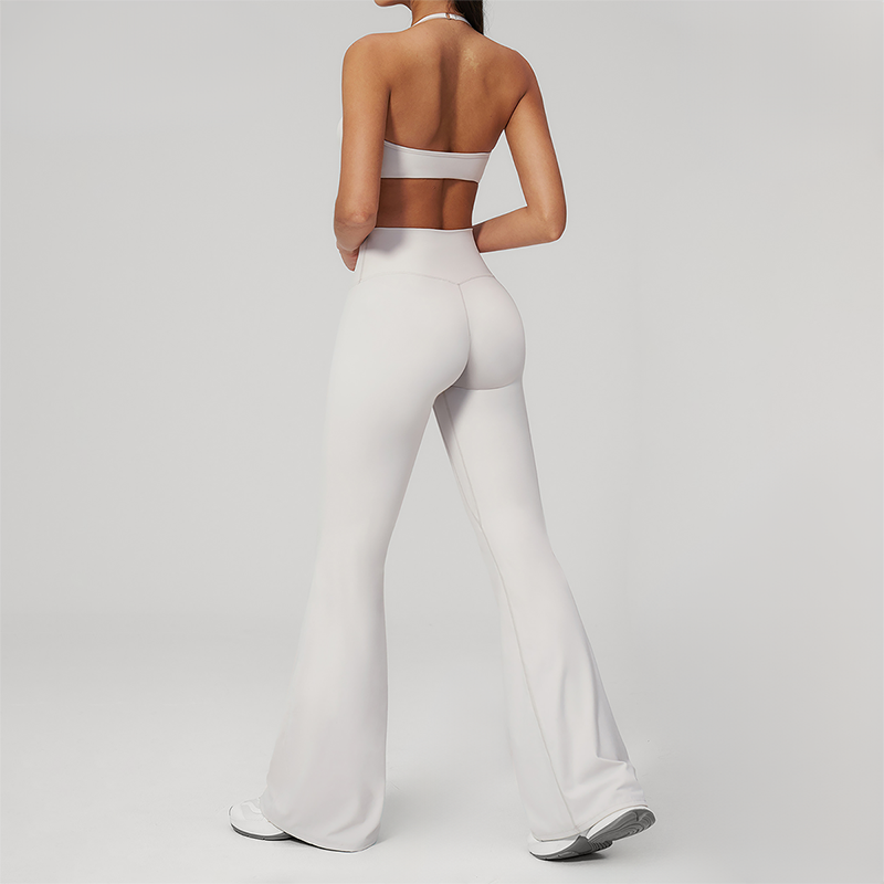 Wholesale Seam-Detail Sports Bra & High-Waist Flare Leggings Set – Brushed Yoga 2-Piece