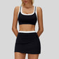 Contrast color sports bra + Anti-exposure short skirt