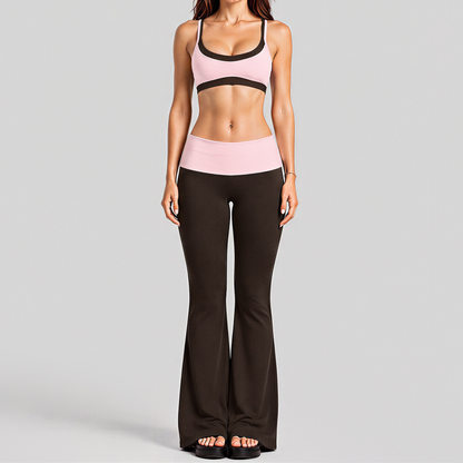 Women's Activewear Padded Faux Two-Piece Sports Bra & Flared Pants Yoga Set