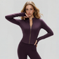 Women's Slim Fit Long Sleeve Yoga Jacket with Gold Zipper