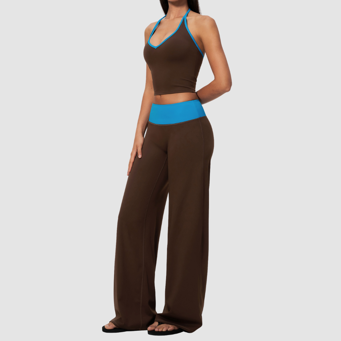 Wholesale Women’s Halter Contrast Yoga Set – Tank & Long Pants