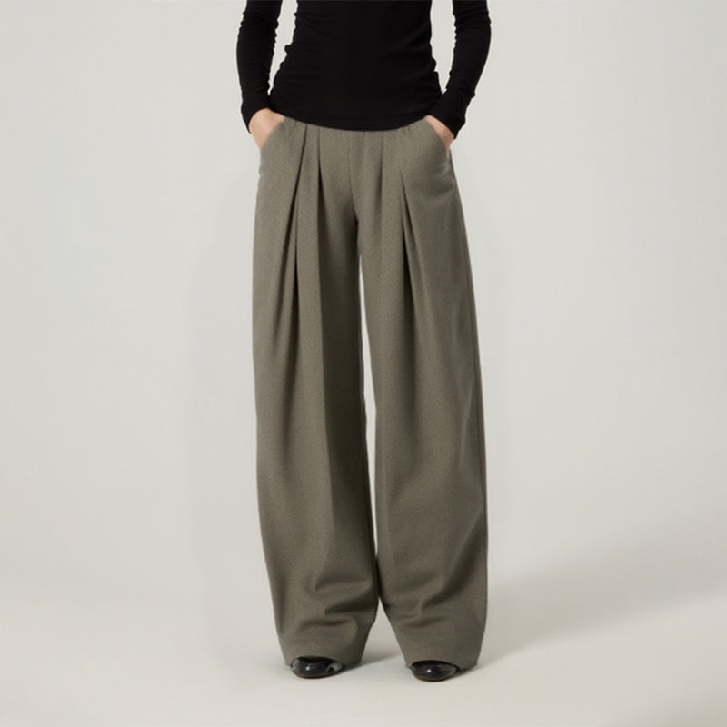 Pleated curved knife high-waisted dress pants