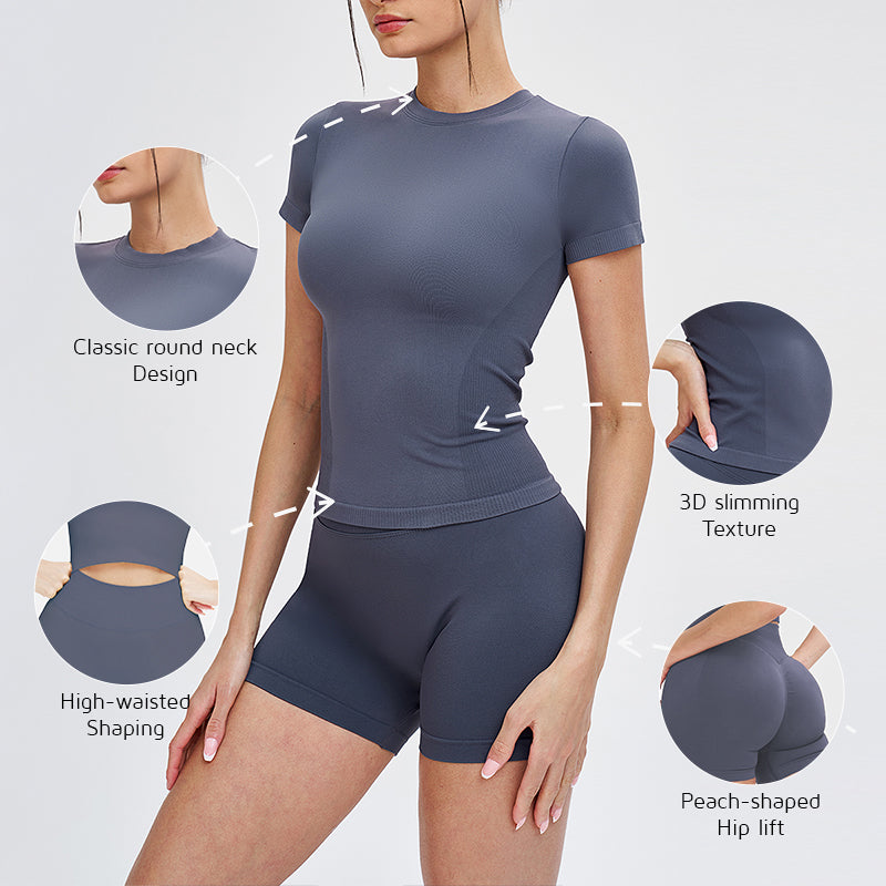 Wholesale solid color round-neck T-shirt + shorts