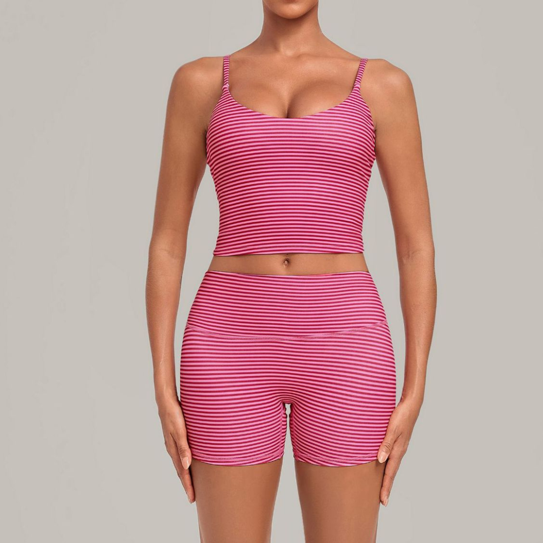 Wholesale Women's Activewear Retro Print Back-V Sleeveless Top & Leggings Yoga Set