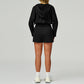 Loose hooded and full zipper Sweatshirt + drawstring shorts 2 pieces set