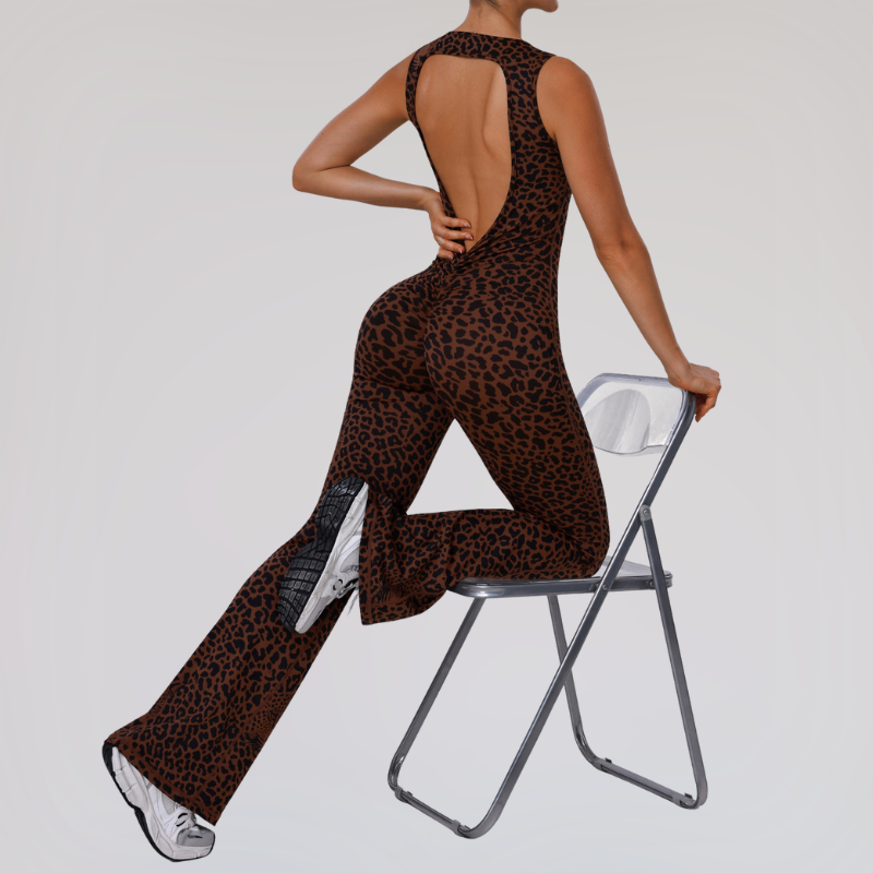 Wholesale leopard print jumpsuit with chest pads