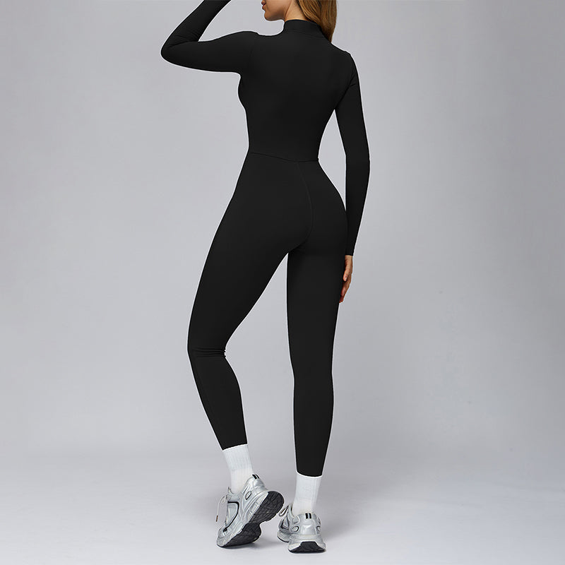 Long-sleeved stand-up collar slim-fit sports jumpsuit