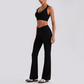 Wholesale Women's Open-Back Long Sleeve Crop Top & High Waist Leggings Set with Chest Pad