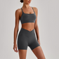 Wholesale Brushed Naked-Feel Open-Back Sports Bra & High-Waist Shorts Set – Sculpting Yoga 2-Piece