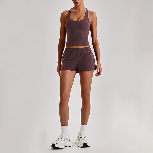 Wholesale Naked-Feel Racerback Sports Bra & High-Waist Biker Shorts Set – Sculpting Yoga 2-Piece