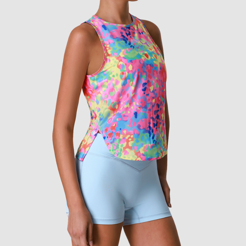 Wholesale Women's Floral Print Ice Silk Tank Top + High-Waist Shorts Set – Gym Yoga Fitness Training Set
