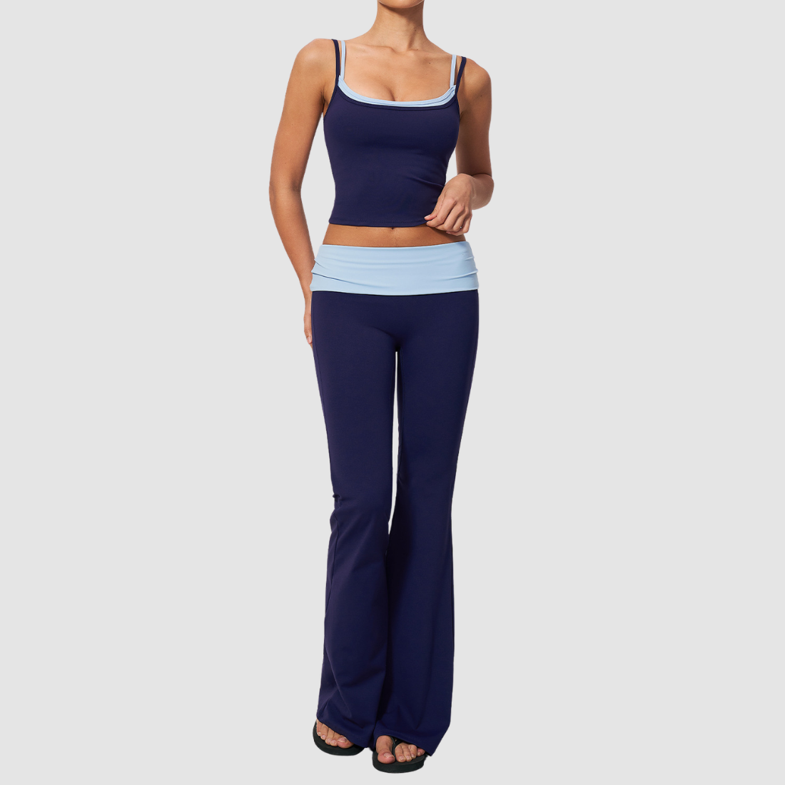 Wholesale Contrast Color High Waist Yoga Set – Tummy Control Fitness Outfit