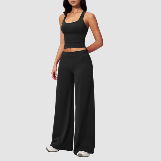 Wholesale Seam-Detail Cropped Vest & Hip-Lifting Wide-Leg Pants Set