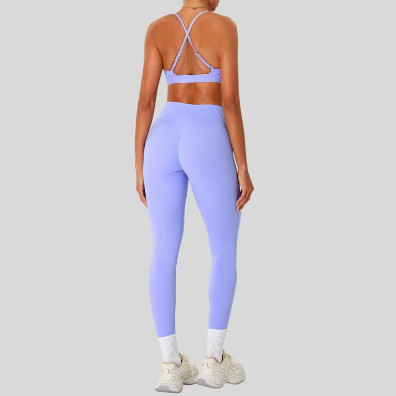 Strap sports bra+high-waisted leggings 2-piece set
