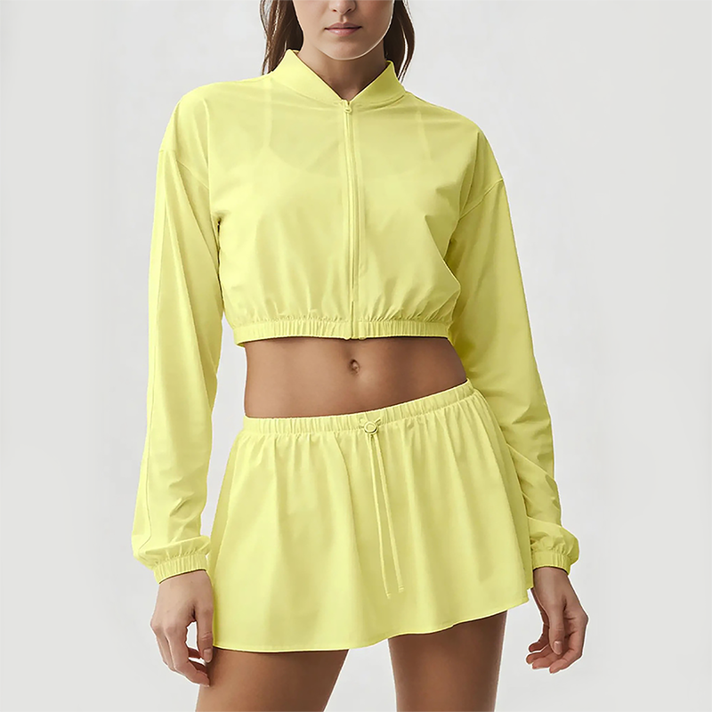 Wholesale Women's Ice-Cool Zip-Up Long Sleeve Jacket & Tennis Skirt Set – Quick-Dry Sun Protection