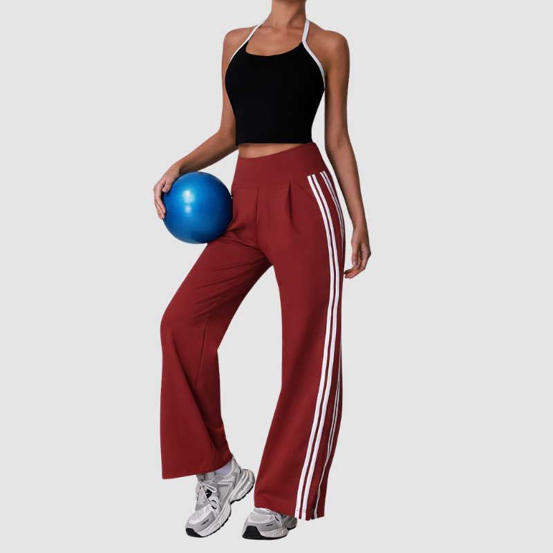 Wholesale Women's Striped Yoga Tank Top + High-Waist Wide-Leg Pants Set – Built-In Bra Pad Gym Fitness Set