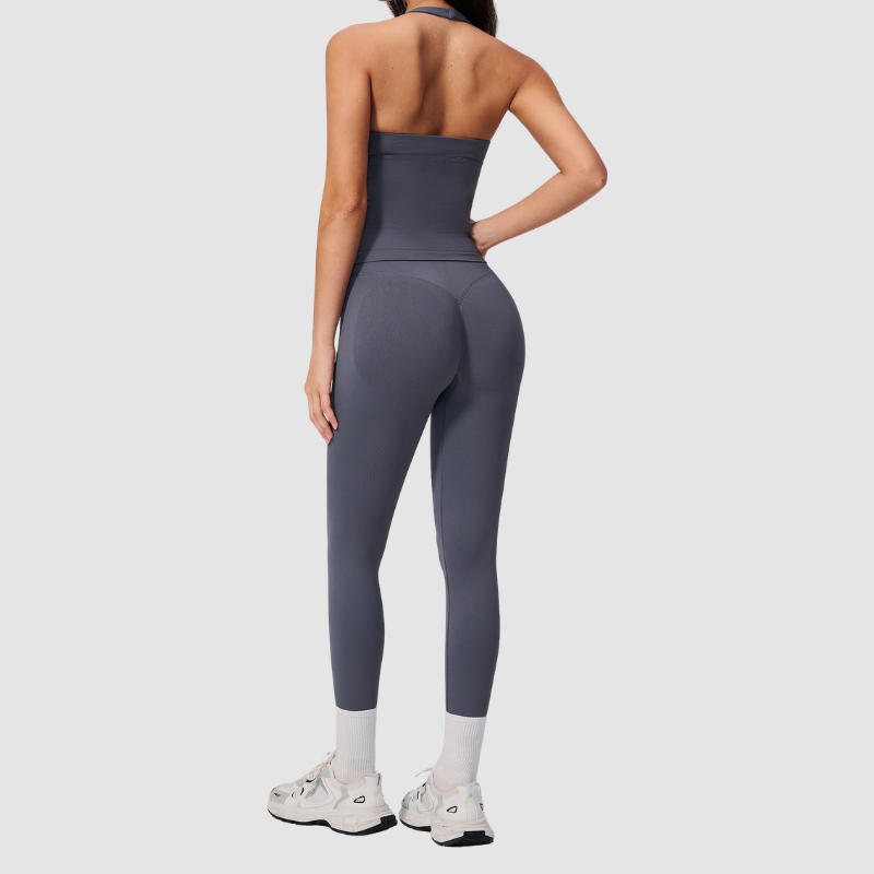 Wholesale Women's Halter Sports Bra & Full-Length Leggings Set – Seamless Peach-Lift Yoga Activewear