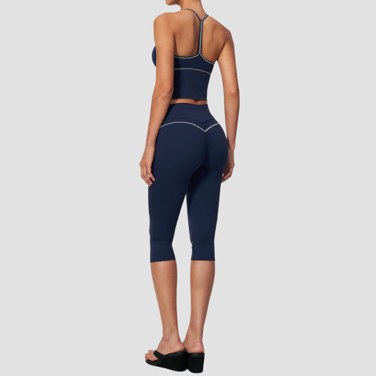 Wholesale Women's Brushed Yoga Set: Cross-Back Bra & Capri Pants – Colorblock Tummy Control