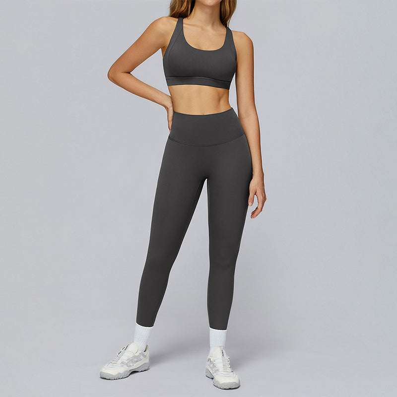 Cross-back sports bra+Hip-lifting leggings 2-PIECE SET