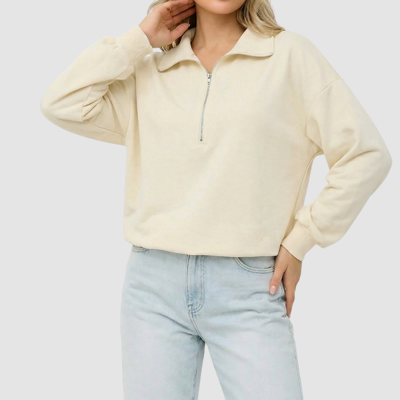 Wholesale Women's Casual Zip Collar Long Sleeve Pullover Sweatshirt – Relaxed Fit Athleisure
