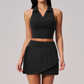Wholesale Women's Polo Collar Tennis Set – Fixed Cup Sports Bra & Anti-Exposure Pleated Skirt