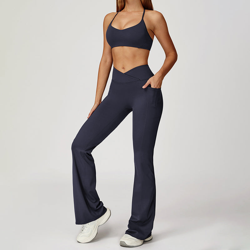 Thin Straps Bra + Flared Leg Pants 2-Piece Set