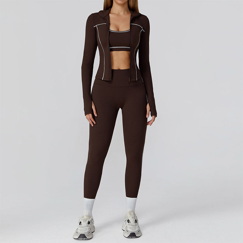 Racerback Sports Bra + Jacket + high waist leggings 3-piece set