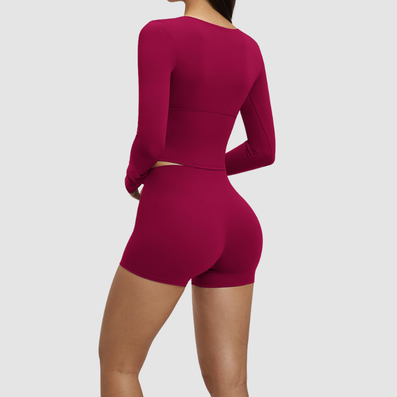 Wholesale long sleeved top+high-heeled tight shorts | Wonderxfans bulk activewear