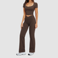 Wholesale square-neck crop top + high-waisted flared pants