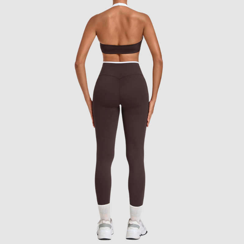 Wholesale Halter Neck Colorblock Yoga Set Sports Bra & Leggings – Naked Feel with Pocket