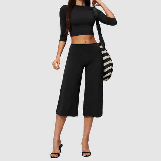 Wholesale Women's 3/4 Sleeve Crop Top & Mid-Length Leggings Set – Seamless Yoga Activewear