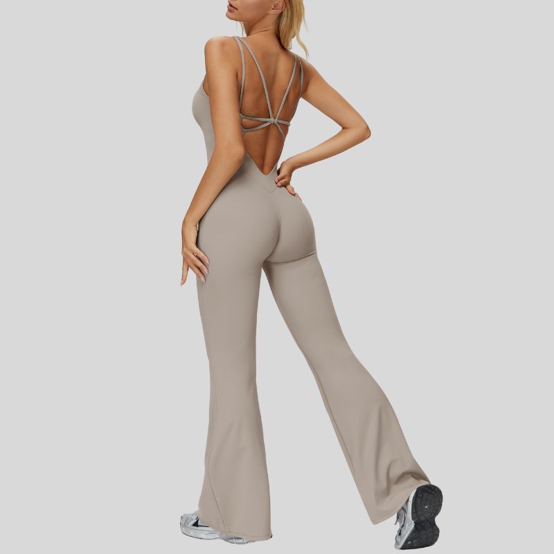 Cross-over back flared jumpsuit