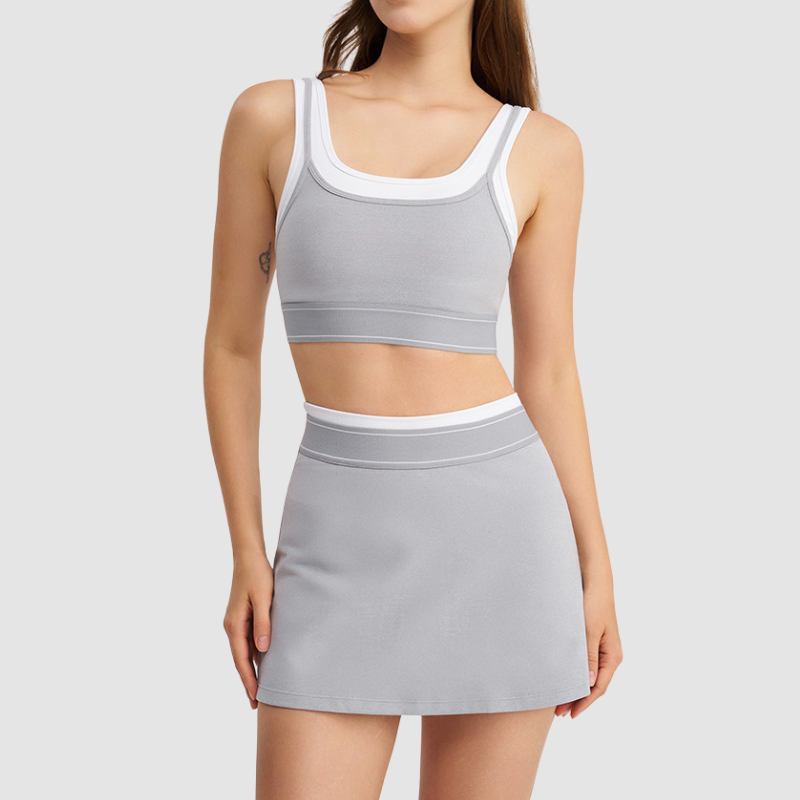 Wholesale Women's Contrast Stripe Halter Bra & Tennis Skirt Set – Sporty Two-Piece