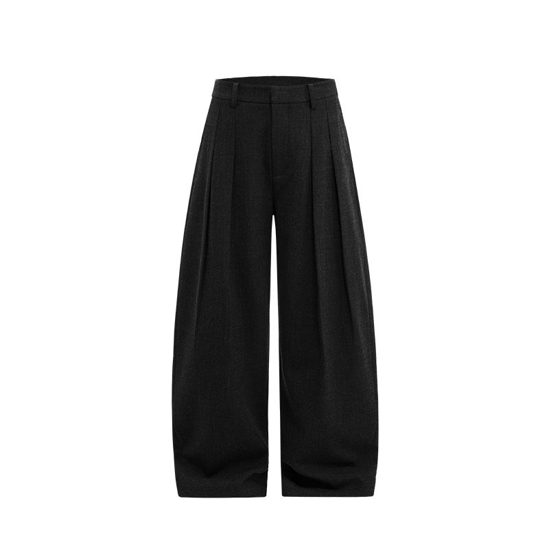 Pleated curved knife high-waisted dress pants