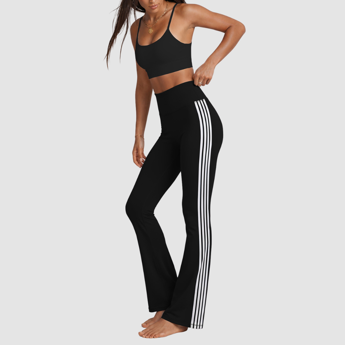 Wholesale Women's Contrast Sports Bra & Flare Yoga Pants Set – High-Waist Quick-Dry