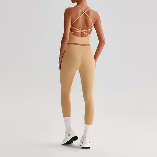 Cross back Yoga Tank Top & High-waisted leggings 2-piece Set