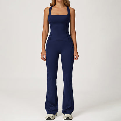 THIN STRAPS TANK TOP + Slim-fit athletic flare pants 2-PIECE SET