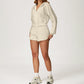 LOOSE HOODED AND FULL ZIPPER SWEATSHIRT + DRAWSTRING SHORTS 2 PIECES SET
