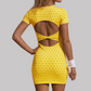 Wholesale Women's Retro Polka Dot Tennis Dress – Open-Back Slim Fit Athletic Skirt w/ Chest Pad