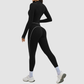 Color blocking nude sports jacket+Sport Bra+Legging running fitness 3-piece set