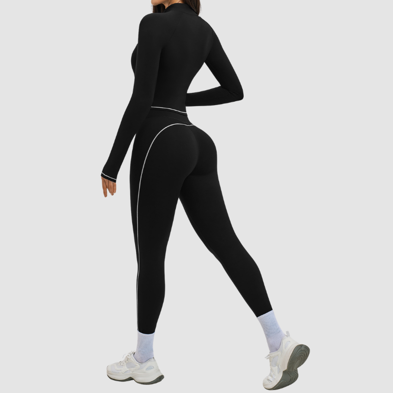Color blocking nude sports jacket+Sport Bra+Legging running fitness 3-piece set