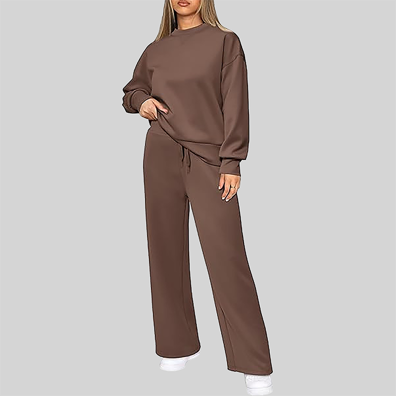 Wholesale Women's Long Sleeve Knit Sweatshirt & Wide-Leg Pants Set