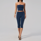 Wholesale Women's Brushed Strapless Tube Top & Mid-Length Leggings Set – Padded Yoga Fitness 2-Piece