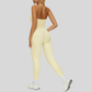 Removable Bra Pad Tank top+Pleated waistband sport leggings 2-piece set