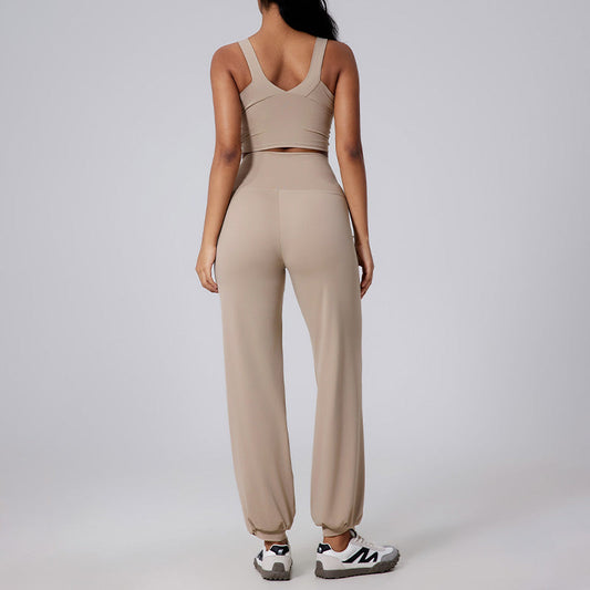 Wide straps yoga tank top + High-waisted pants 2-piece set