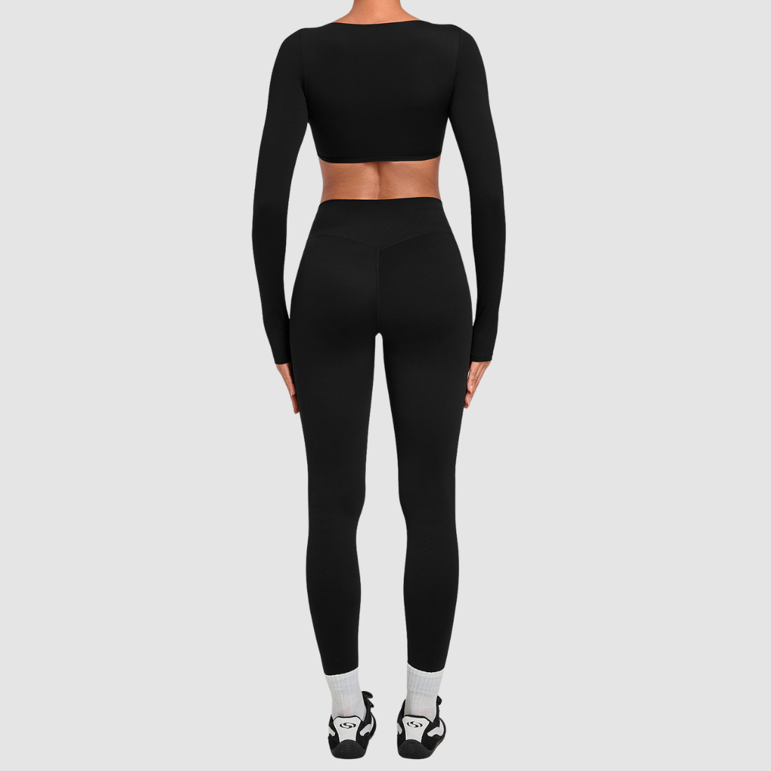Wholesale Women's Activewear Cropped Long-Sleeve Top & High-Waist Leggings Yoga Set